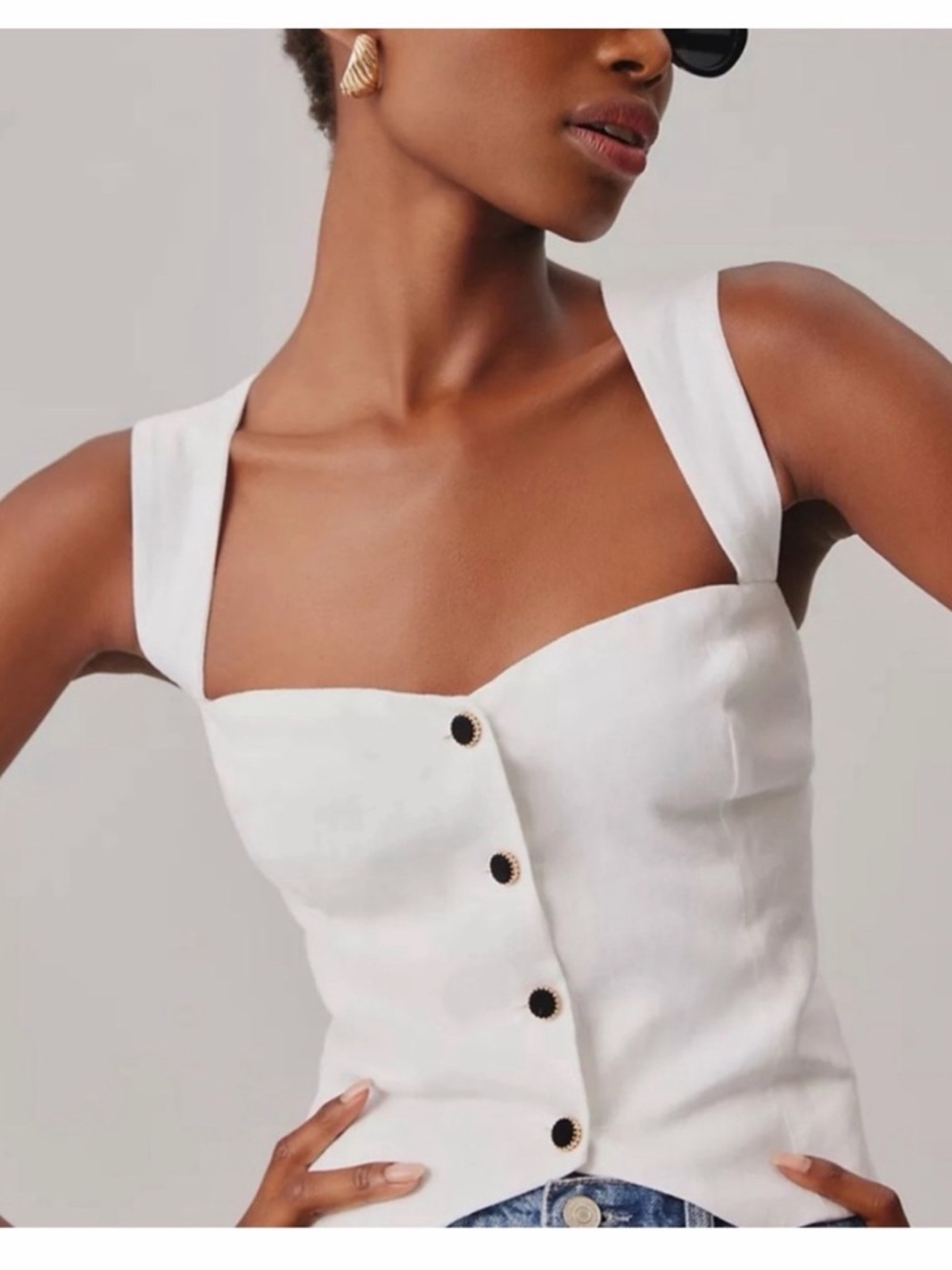 Reformation White Kimberly Linen Tank Top with Button Front